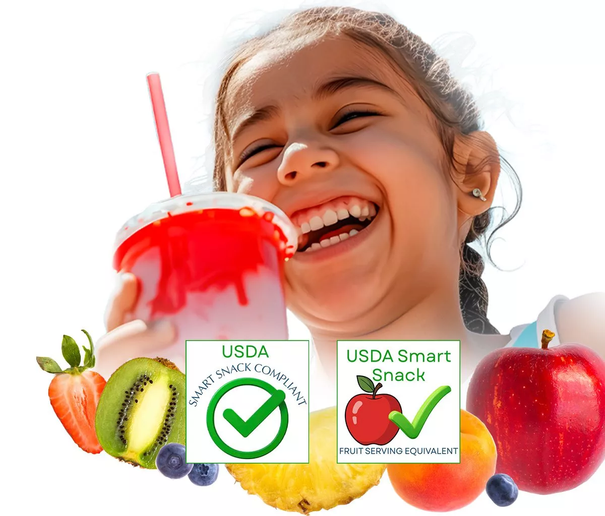 School-aged girl with slushie in hand