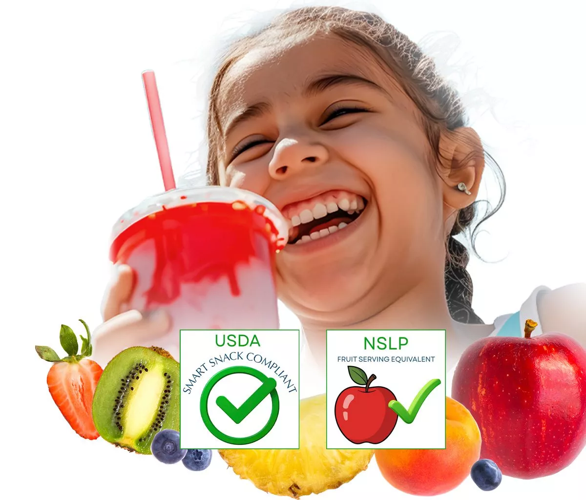 School-aged girl with slushie in hand